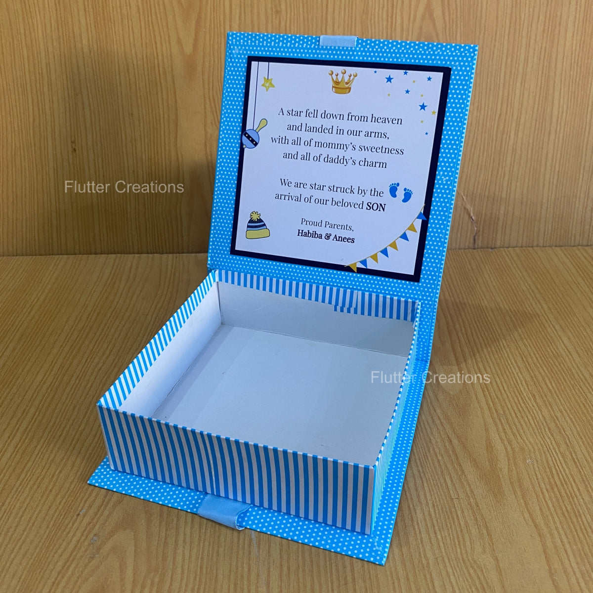 Book Style /Baby Cot design Baby Boy Announcement Box