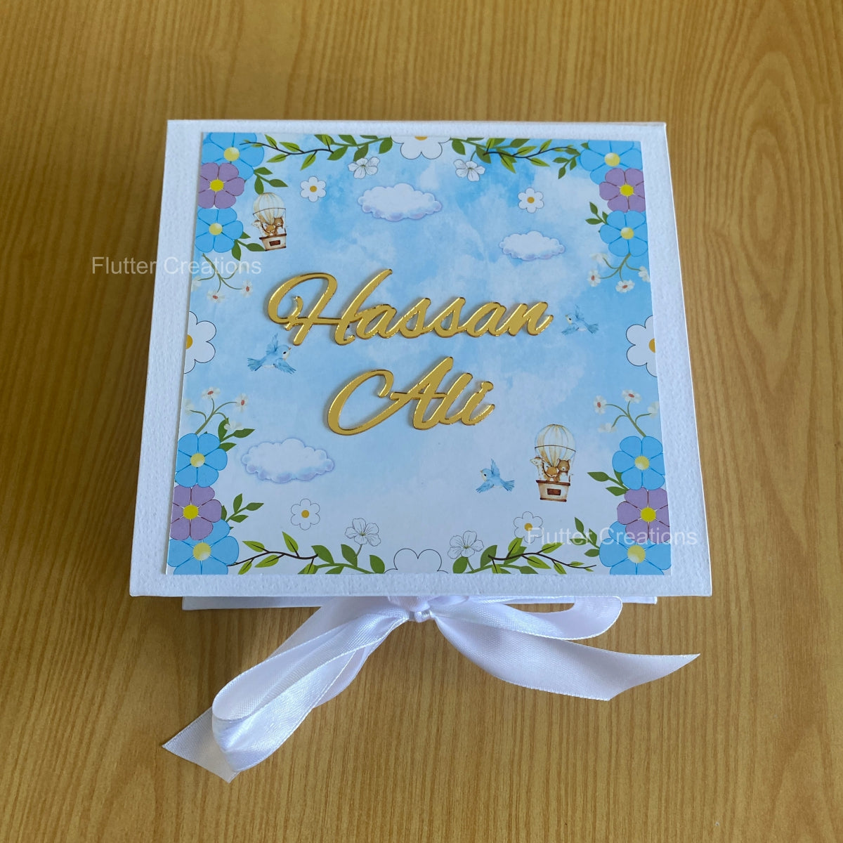 Garden Theme - Book Style Baby Boy Announcement Box