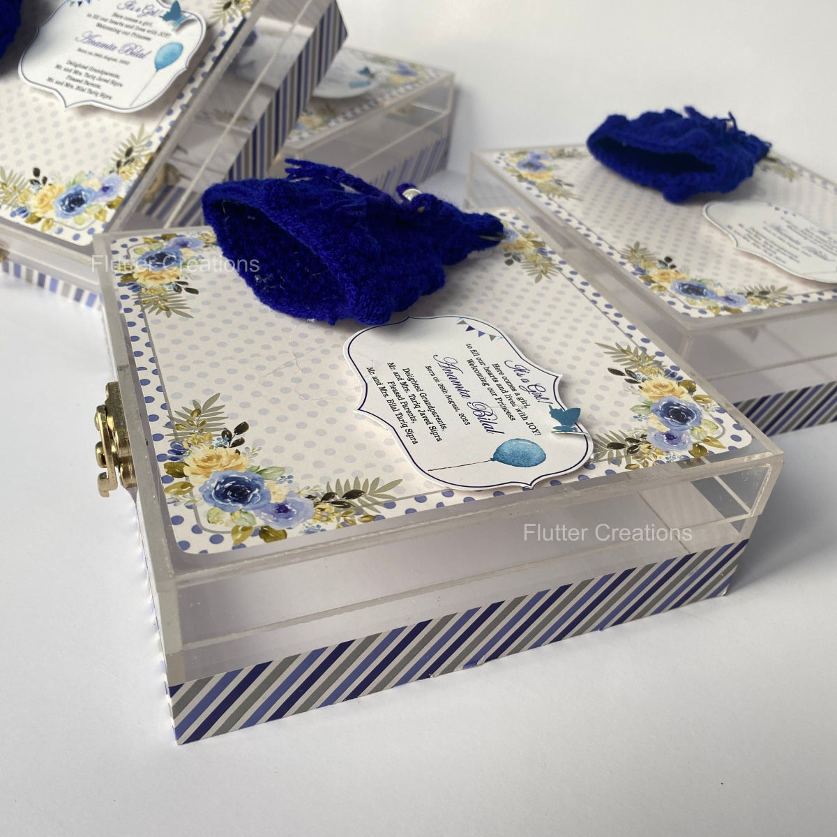 Blue Crochet - Baby Girl Announcement Box