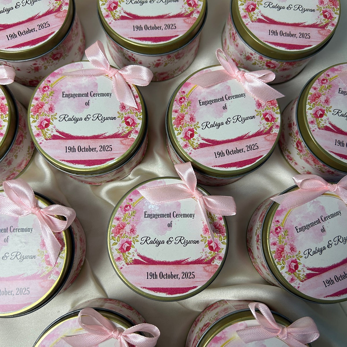 Customized Tin Bid Box with Ribbon (Engagement)