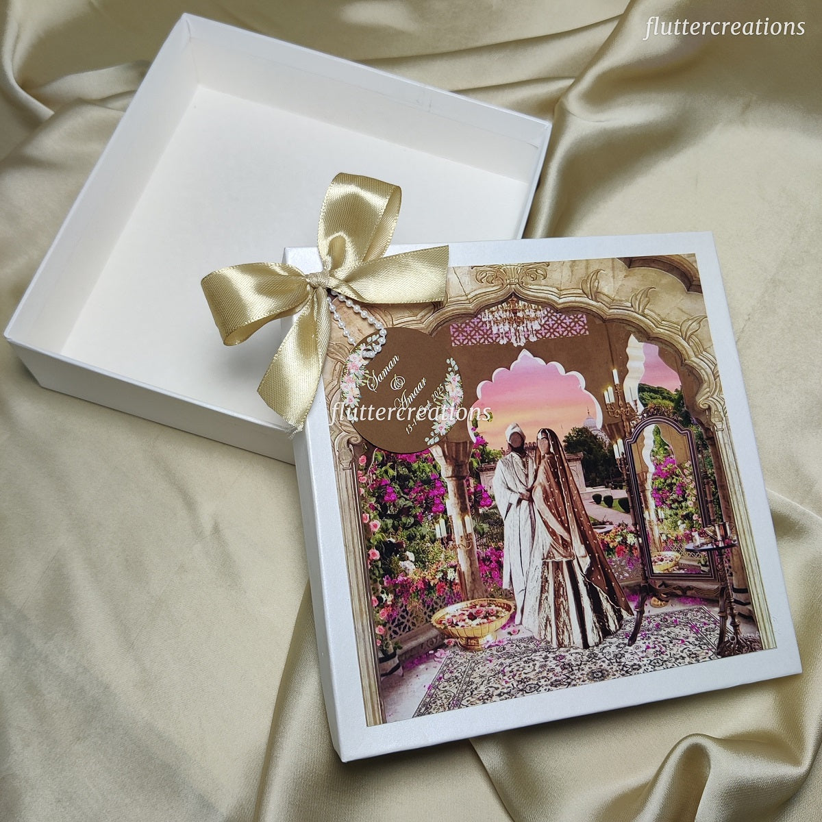 Mithai Box with Golden Ribbon (Vintage Theme)