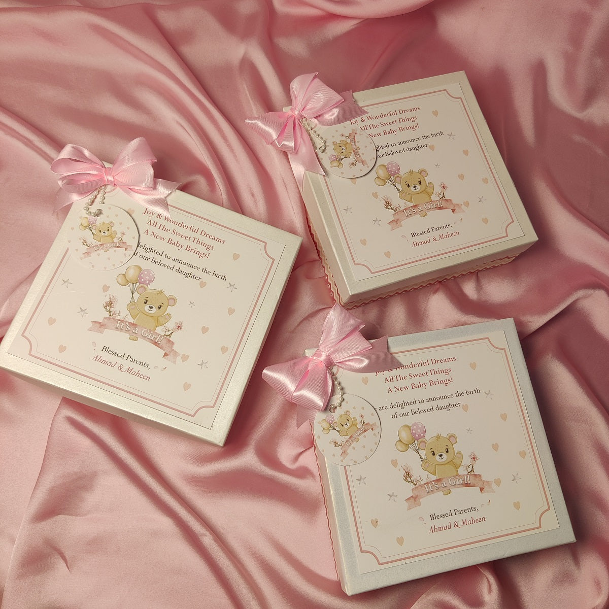 Baby Girl Announcement Box Teady Bear Design