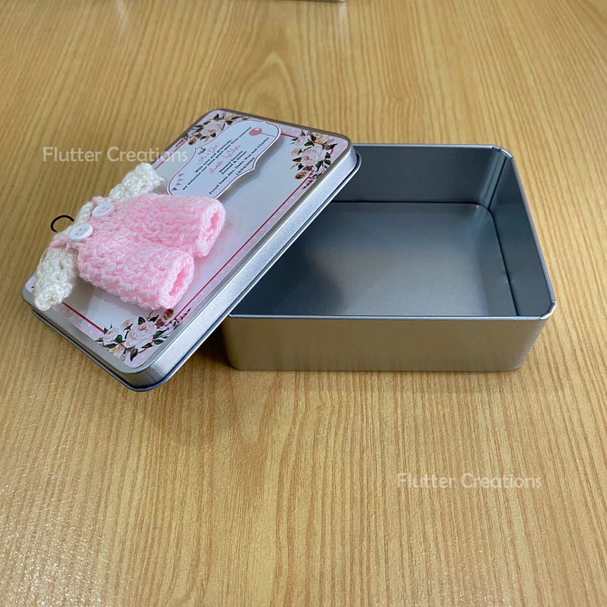 Pink Crochet - Baby Girl Announcement Tin Metal Box