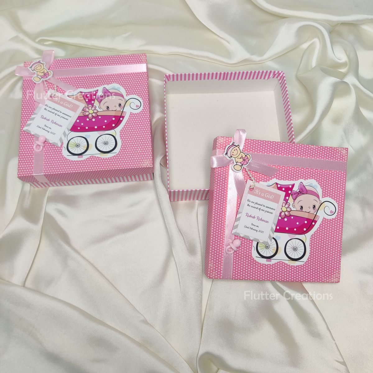 Baby Girl Announcement Box - Baby Cart Design