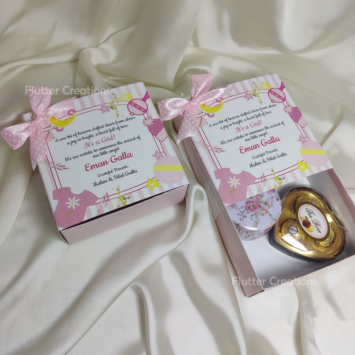 Drawer Box (Printed) with a Bow - Baby Girl Announcement Box