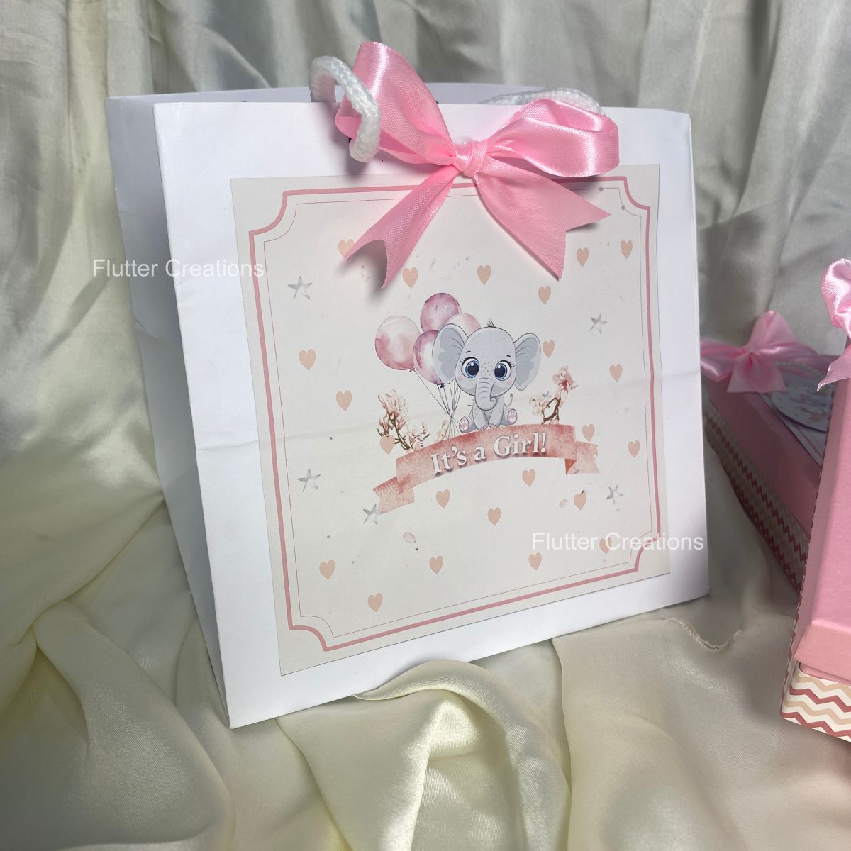 Elephant Design - Baby Girl Announcement Box