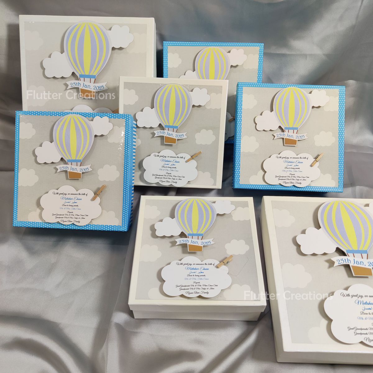 HAB Baby Boy Announcement Box with Wooden Clip (White n Blue)