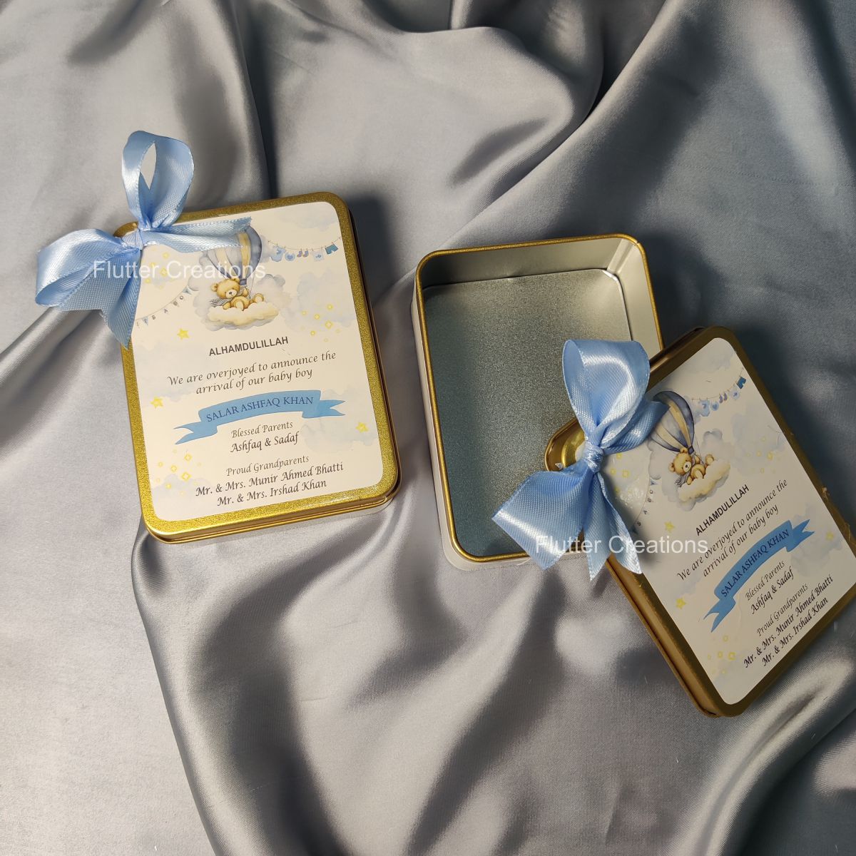 Teddy Bear with HAB Tin Box (Imported) - Boy Announcement Box