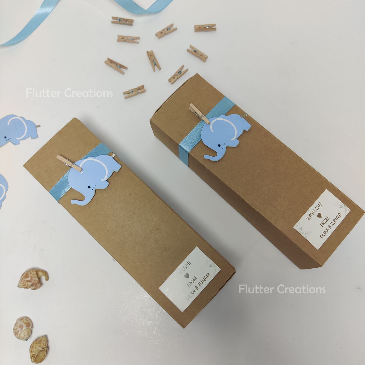 Baby Boy Announcement Box with elephant on top - Long Form