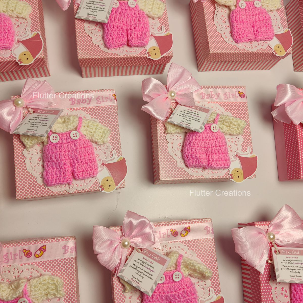 Crochet with Doily and Double Bow - Baby Girl Announcement Box