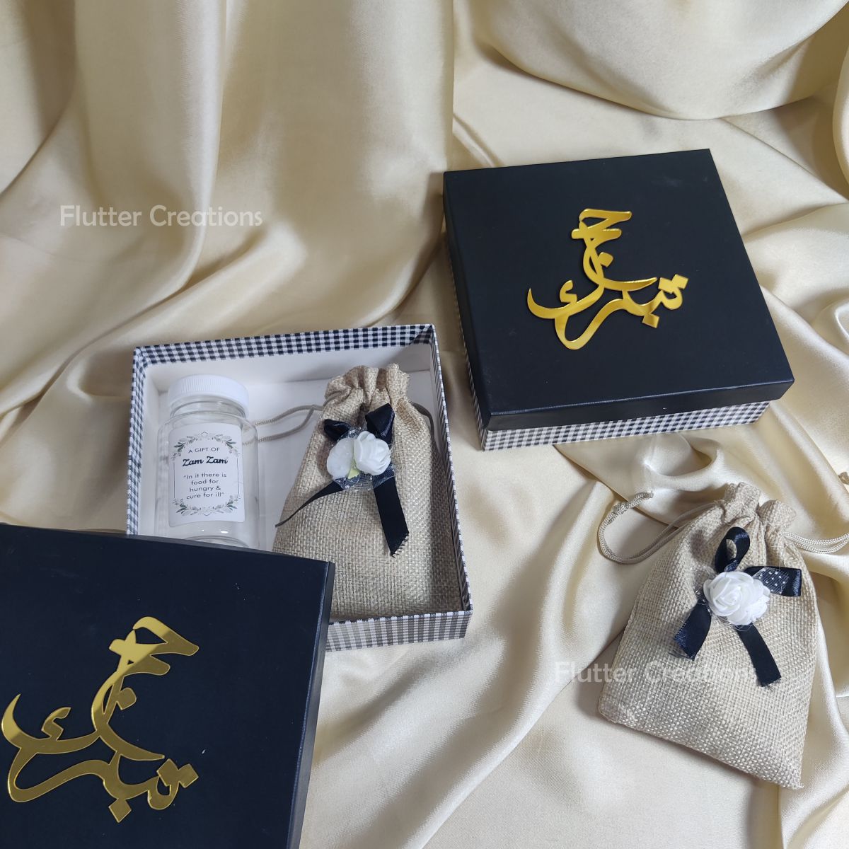 Black Chek Hajj Boxes (Top Golden Cutout)