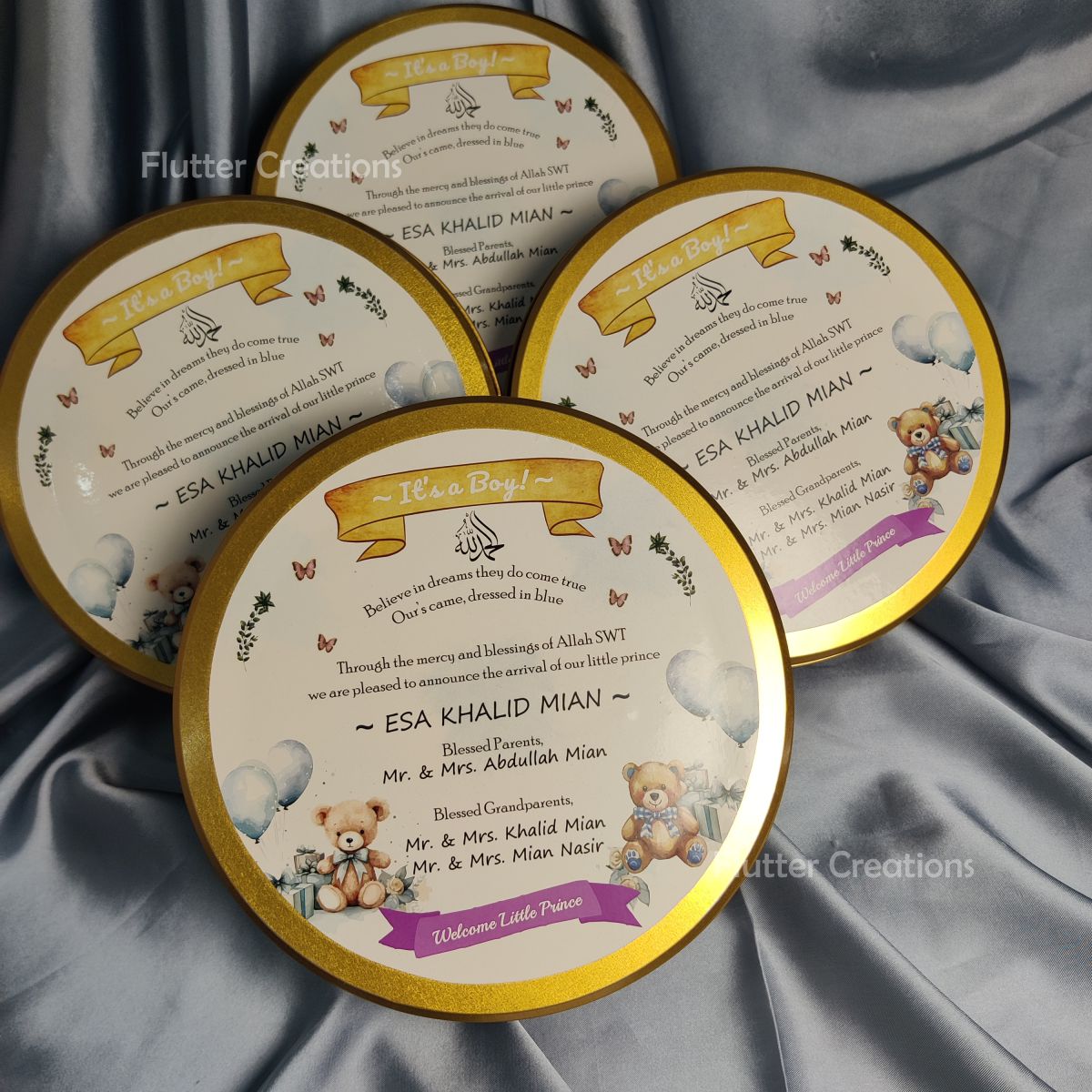 Teddy And Balloon Design Round Tin Box