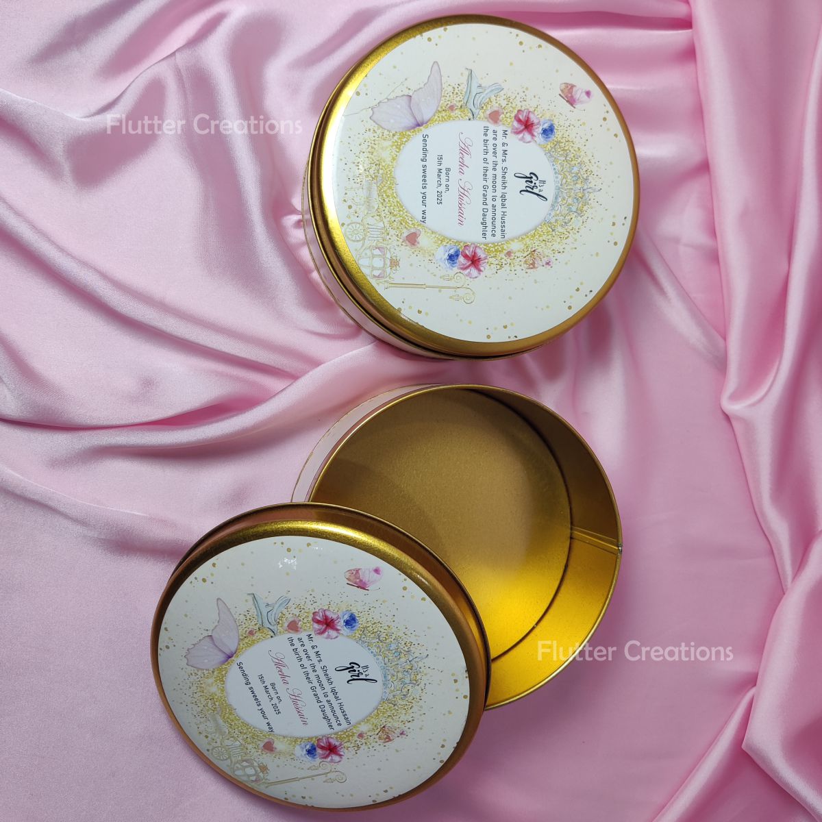 Tin Metal with Customized Print on Top and Bottom (Half kg Round)