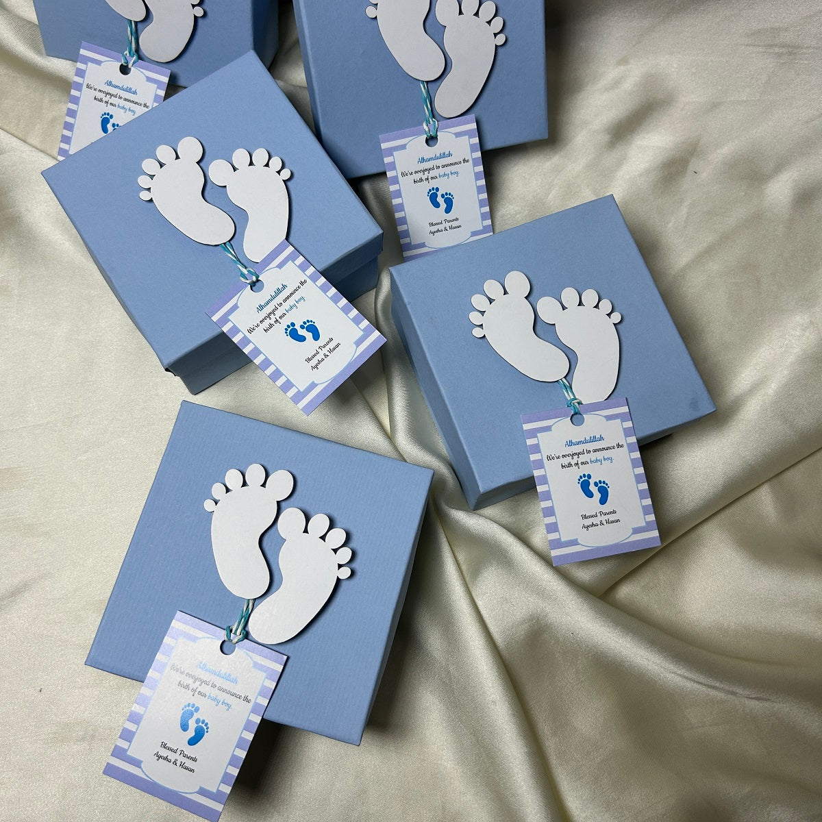 Baby Boy Birth Announcement Box (Footprints)