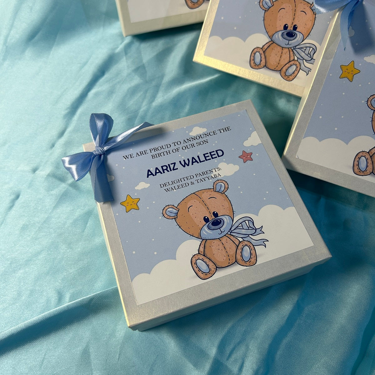 Baby Boy Birth Announcement Box - Teddy Bear Theme