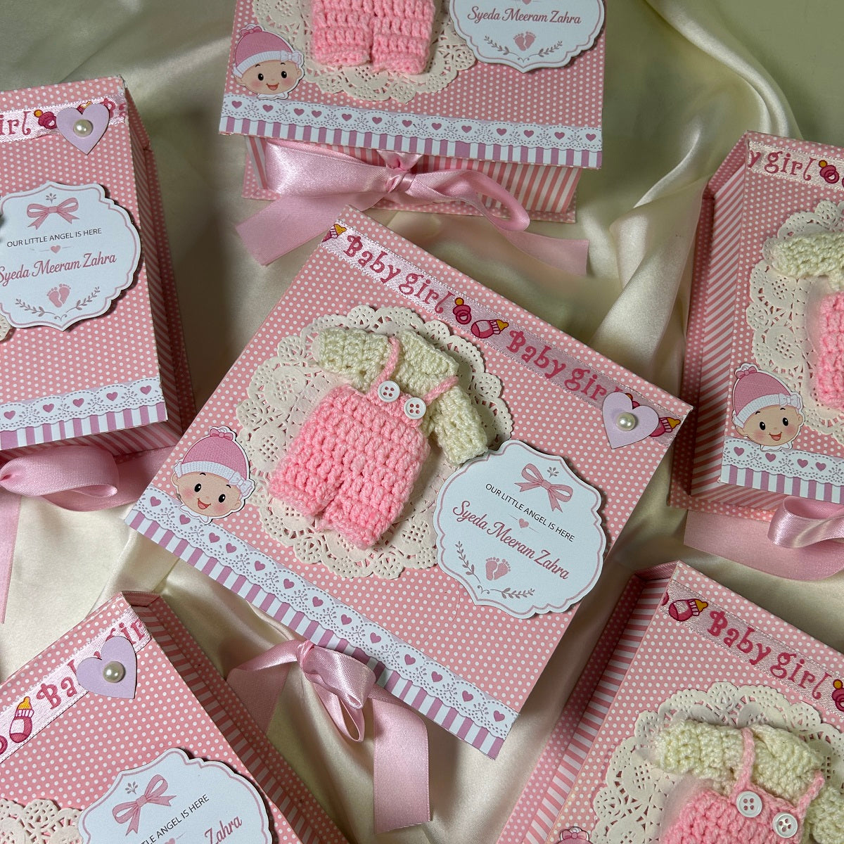 Bookstyle Baby Girl Announcement Box with Crochet