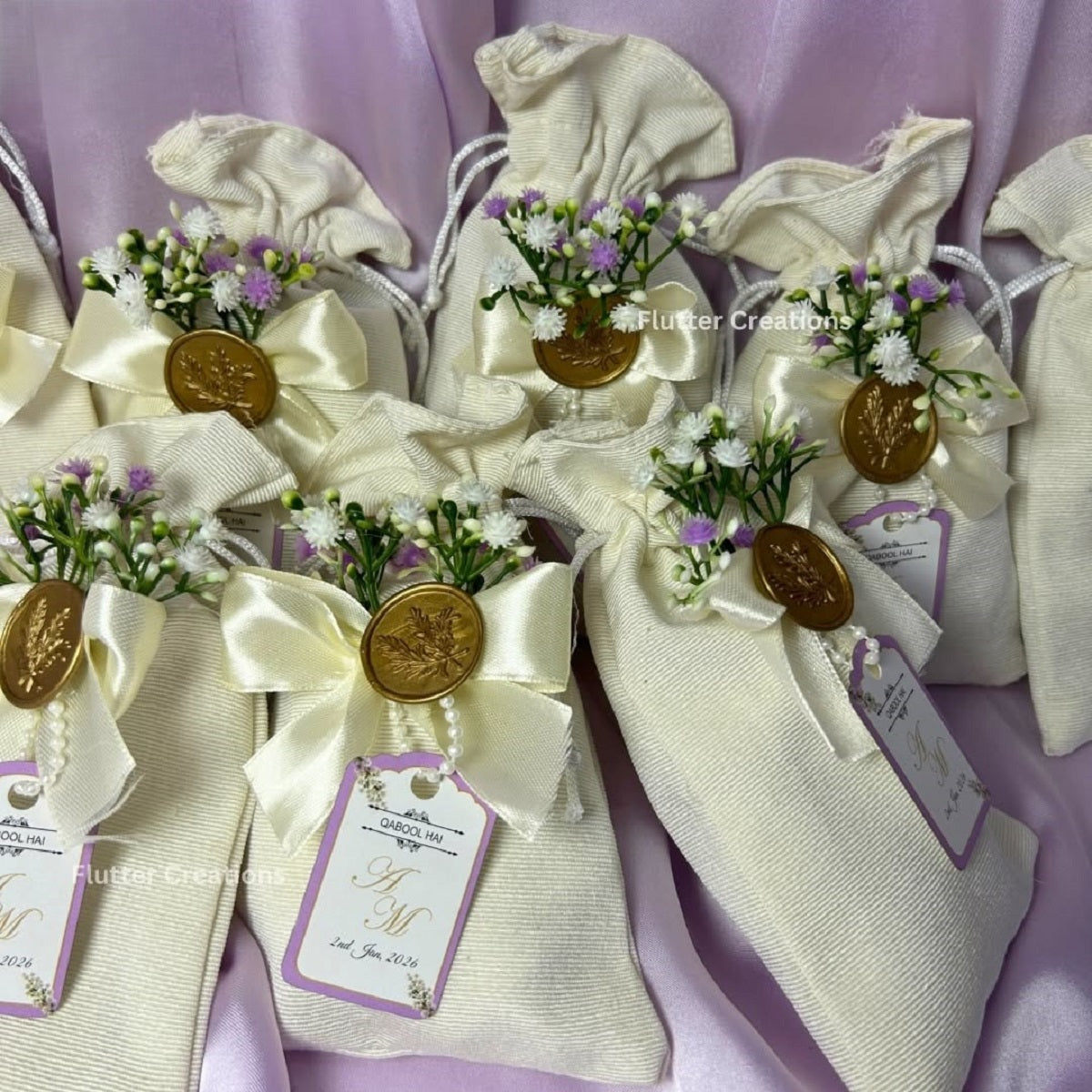 Premium White Pouches/potlis with wax stamp