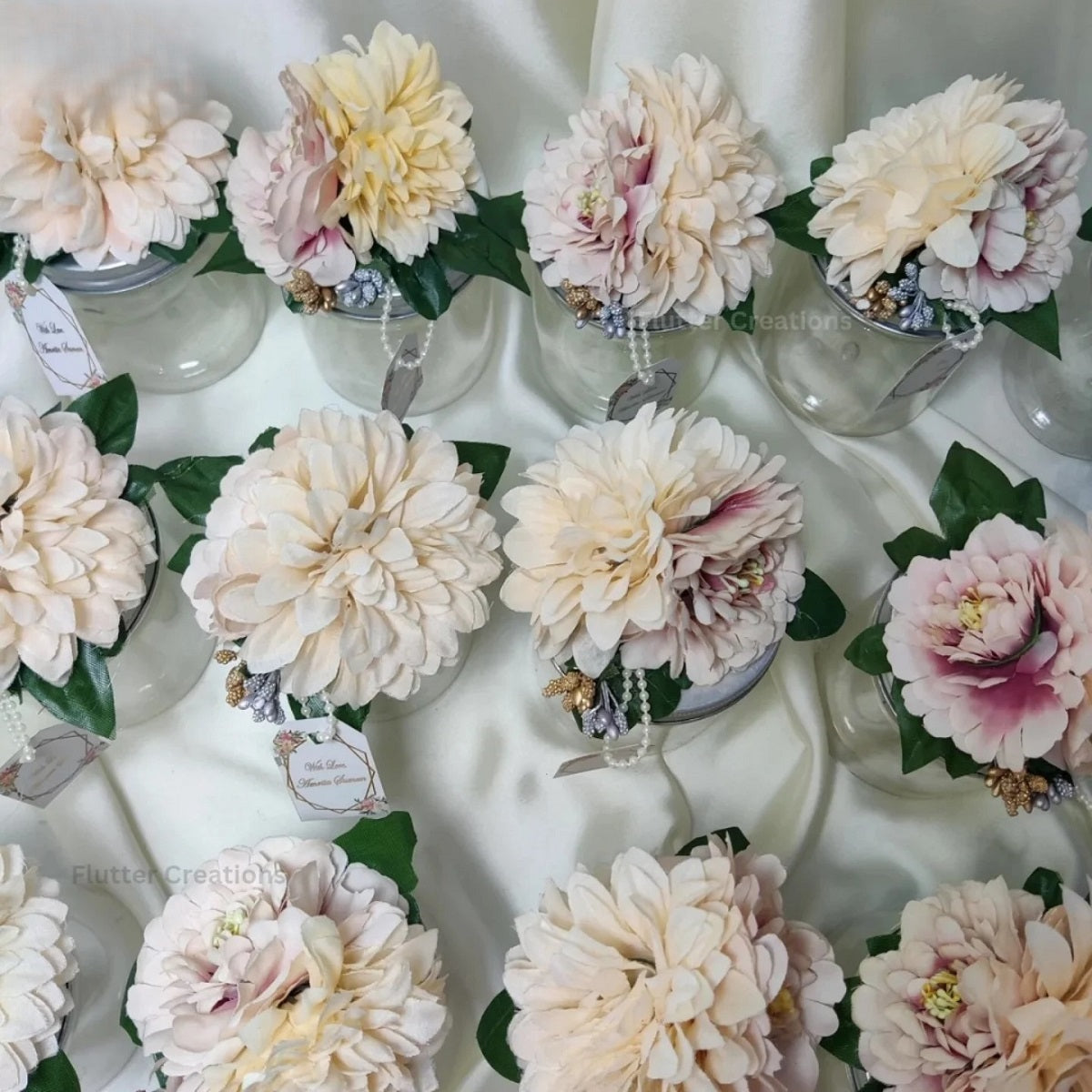 Wedding Bid Jars with Flowers & Tag
