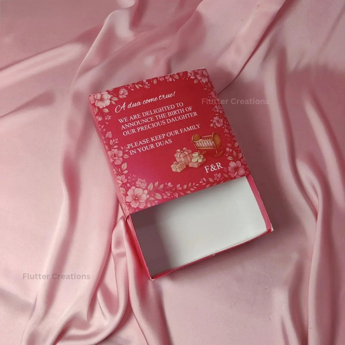 Drawer Style Floral Baby Girl Announcement Box