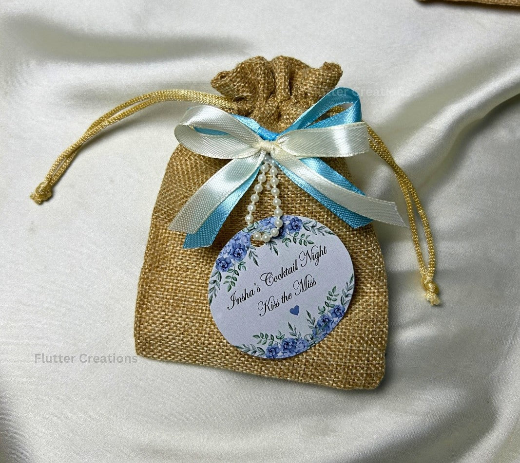Khakhi Jute Pouch with double ribbon and tag