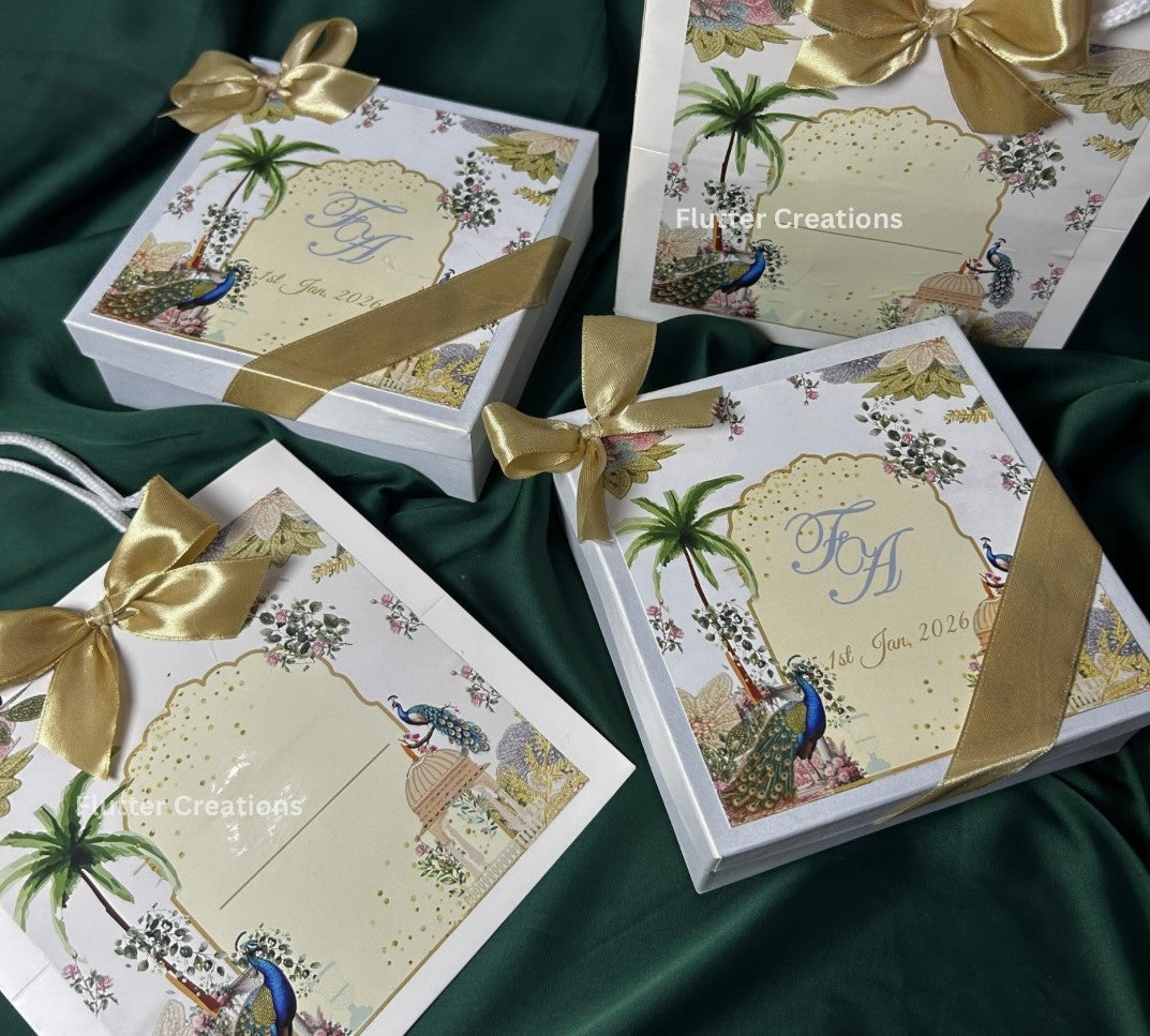 Engagement Mithai Box (peacock design )with Golden Ribbon