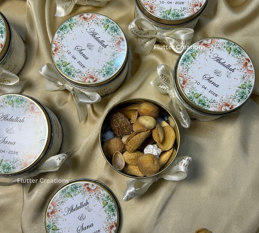 Round Tin Bid Boxes with Bottom Nikkah Ribbon