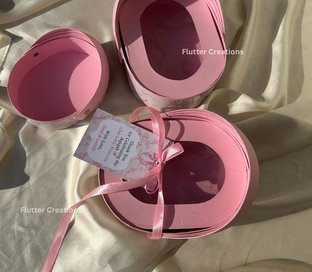 Pink cradle boxes with printed base and Cover