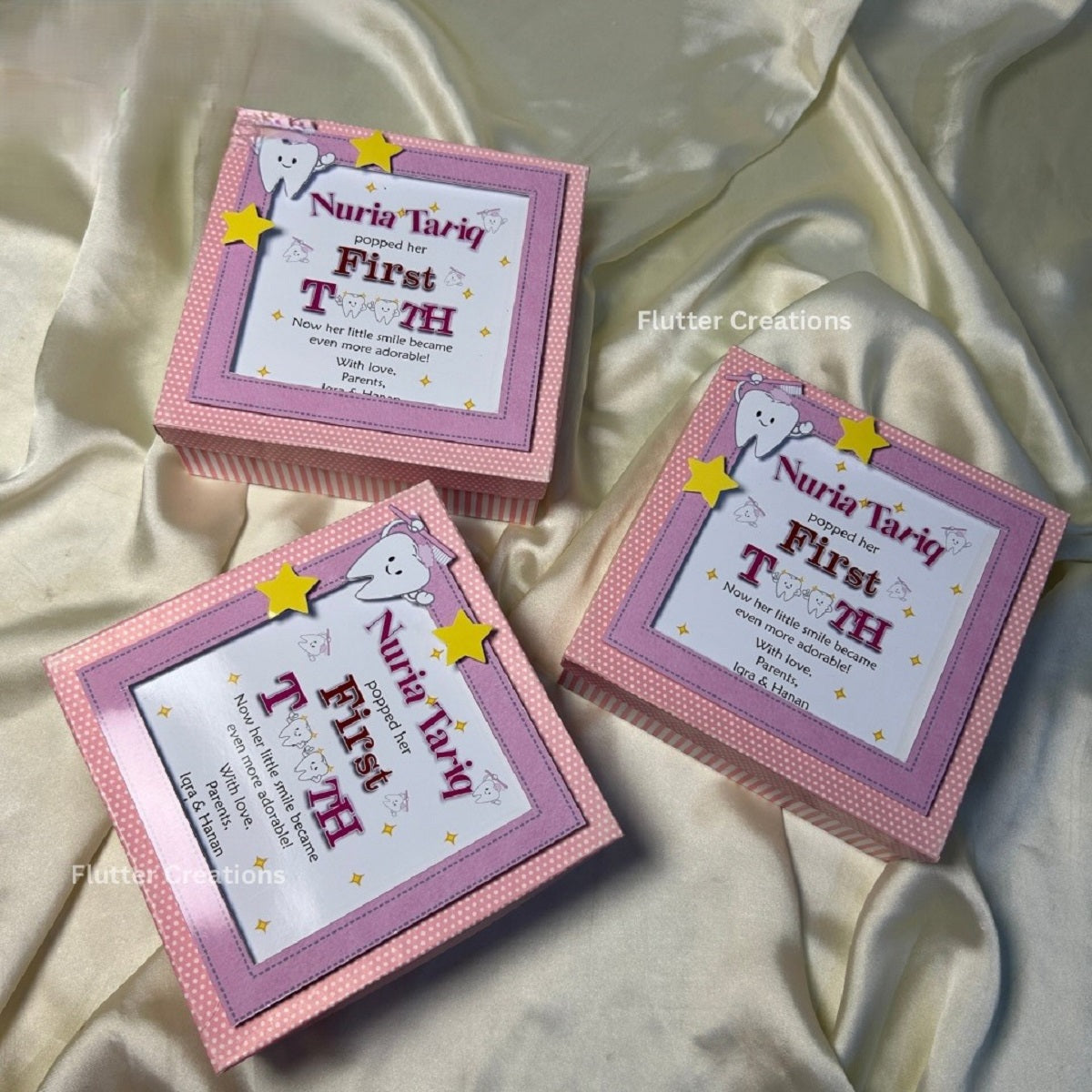 Pink Border Tooth Announcement Box