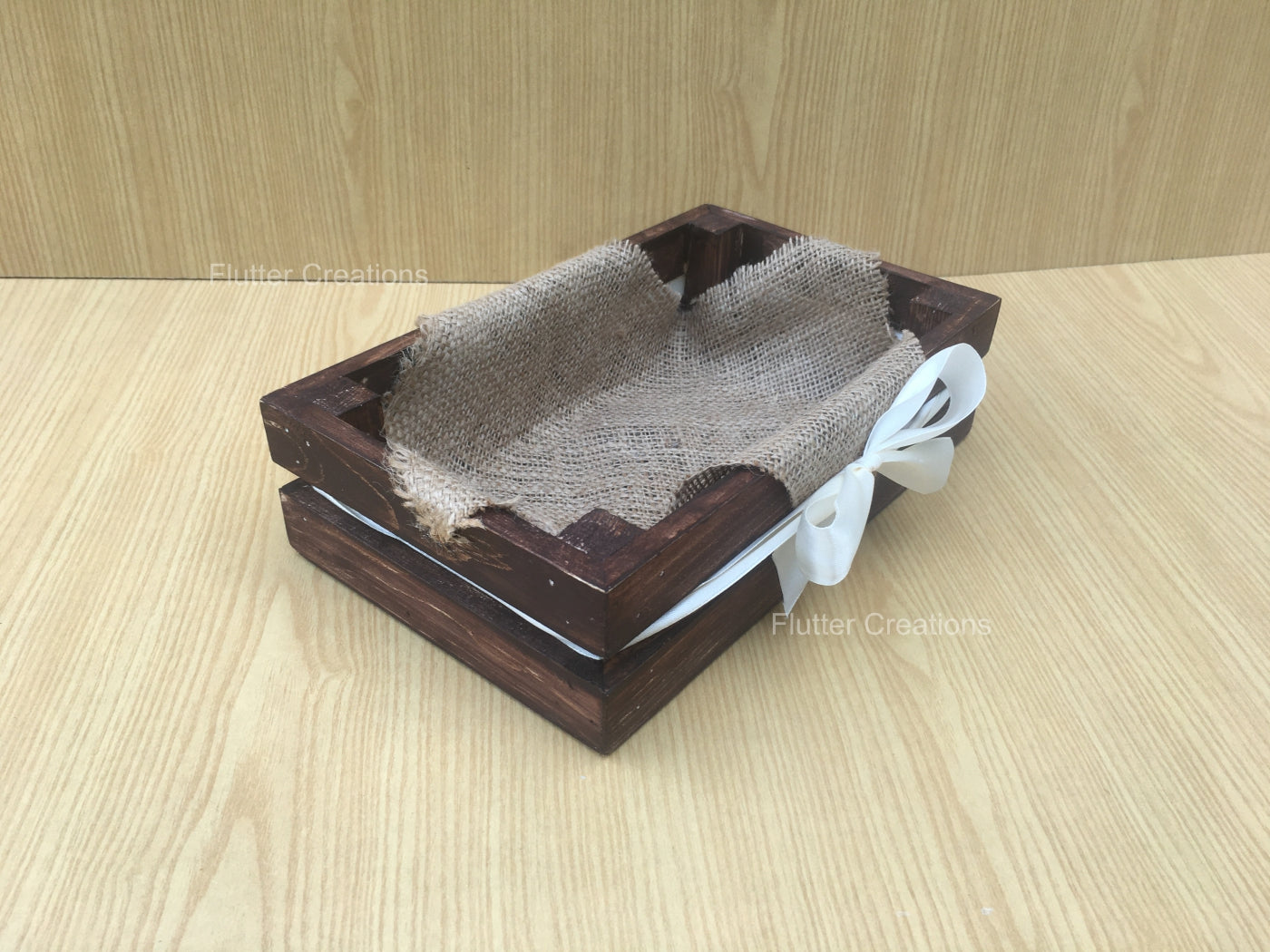 Vintage Wooden Crate/Basket with Jute