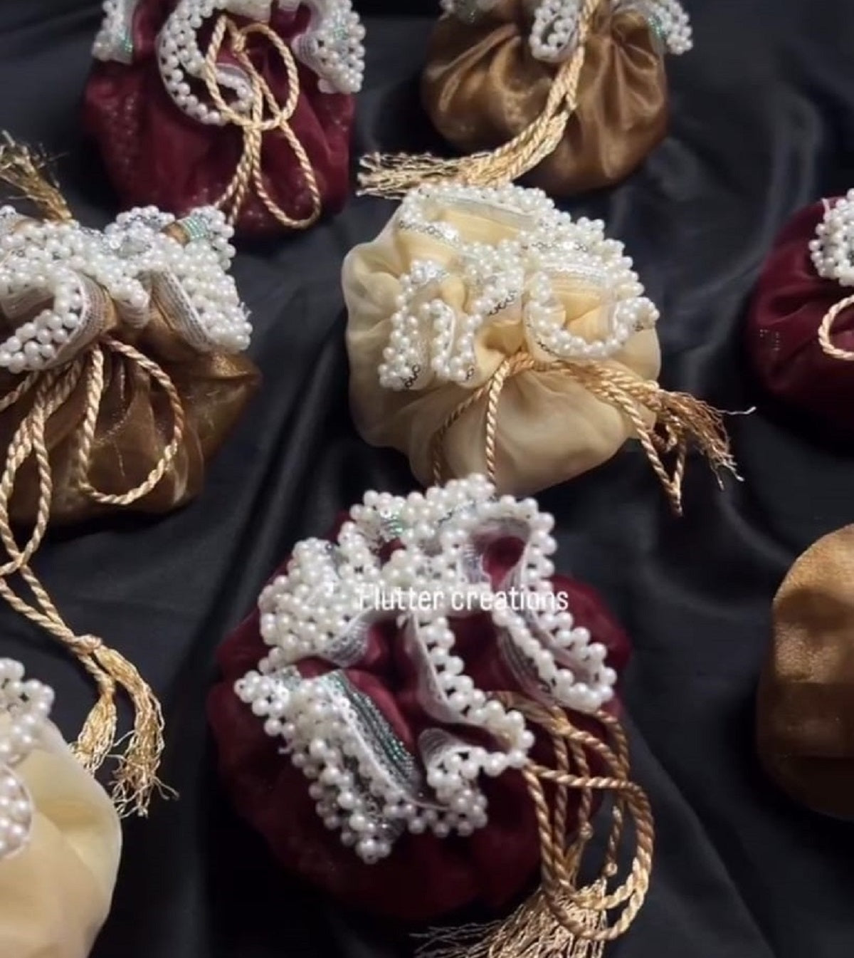 Organza potlis/pouches with pearl lace