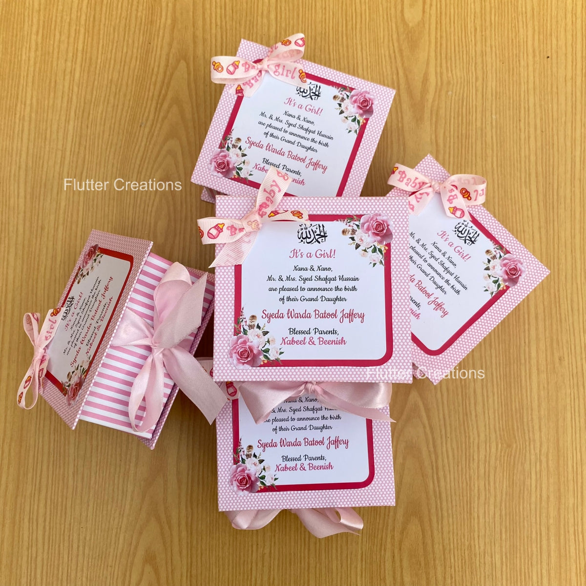 Flower Design - Baby Girl Announcement Bookstyle Hardboard Box