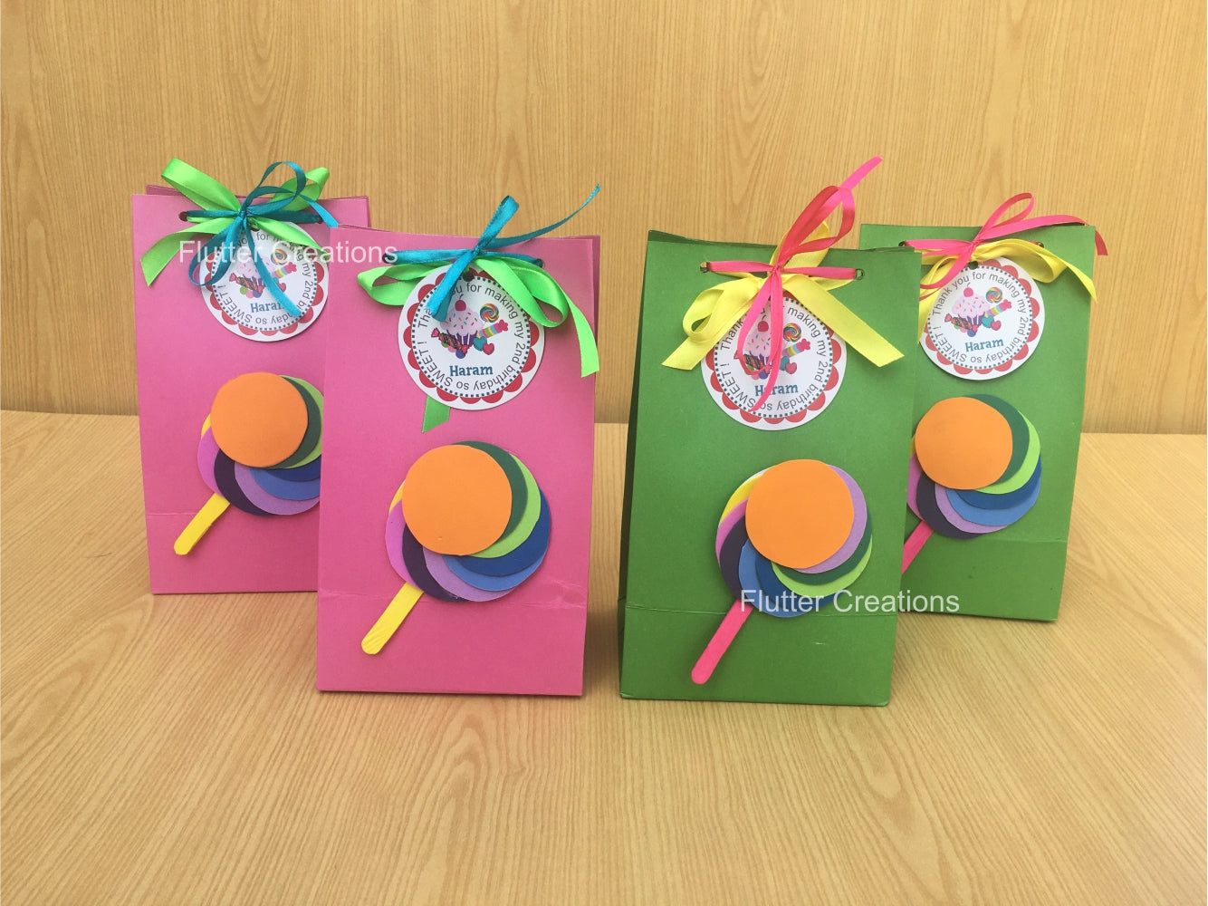Candyland Boxes with lollipop, tag & ribbon