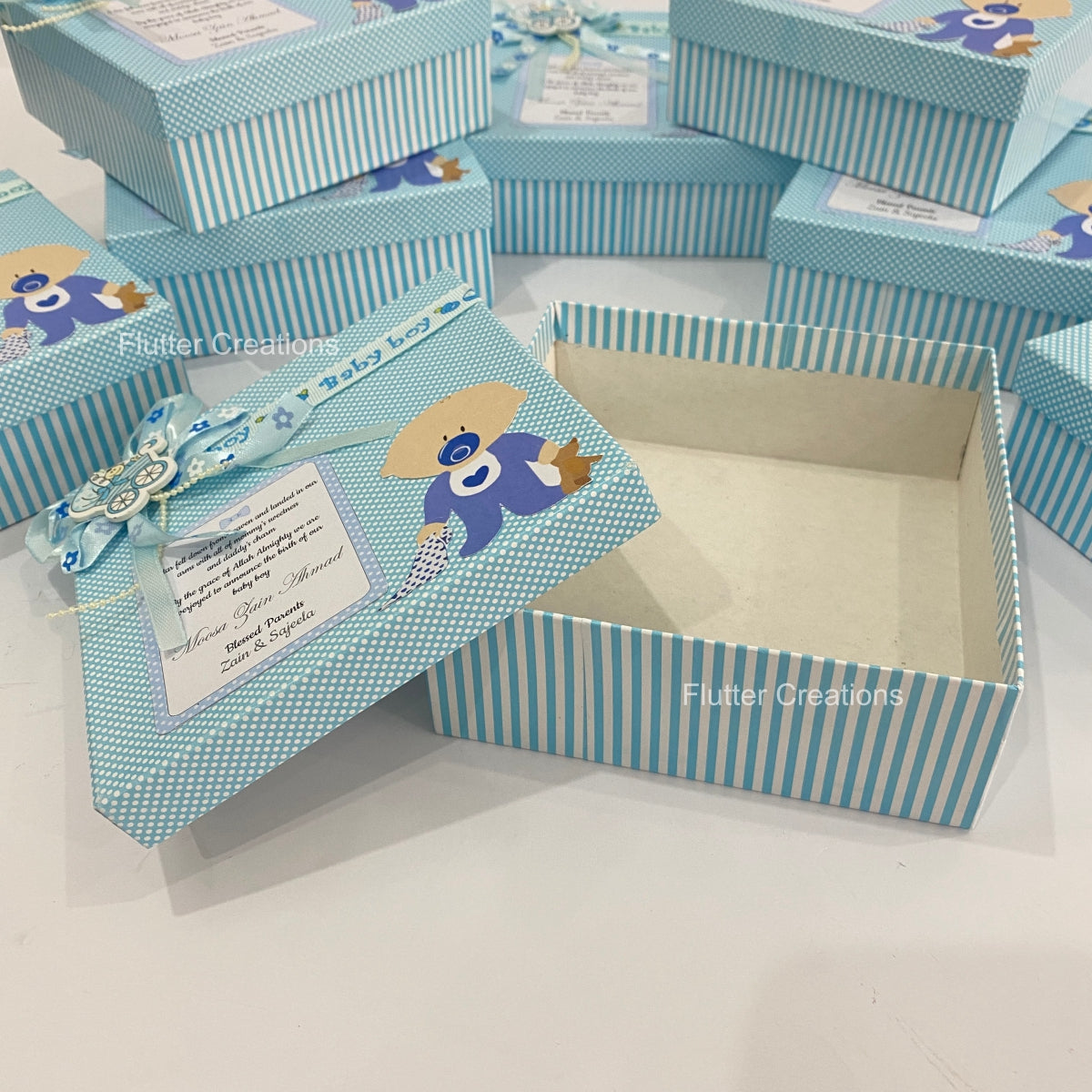 Baby Boy Announcement Box - Teddy and Blanket Design