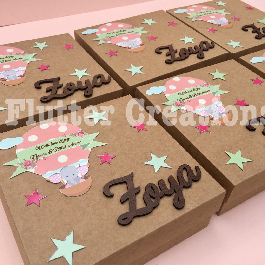 Baby Girl Box - Hot Air with Wooden Name