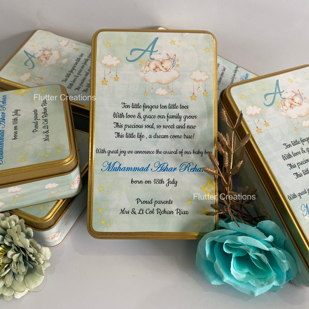 Baby Boy Announcement Tin Metal Box - Customized Print