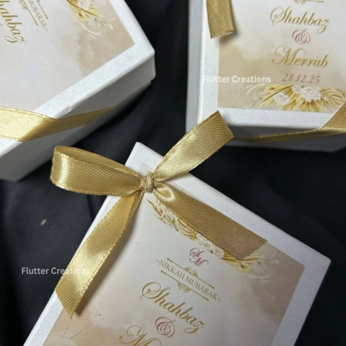 Wedding Mithai Box with golden ribbon