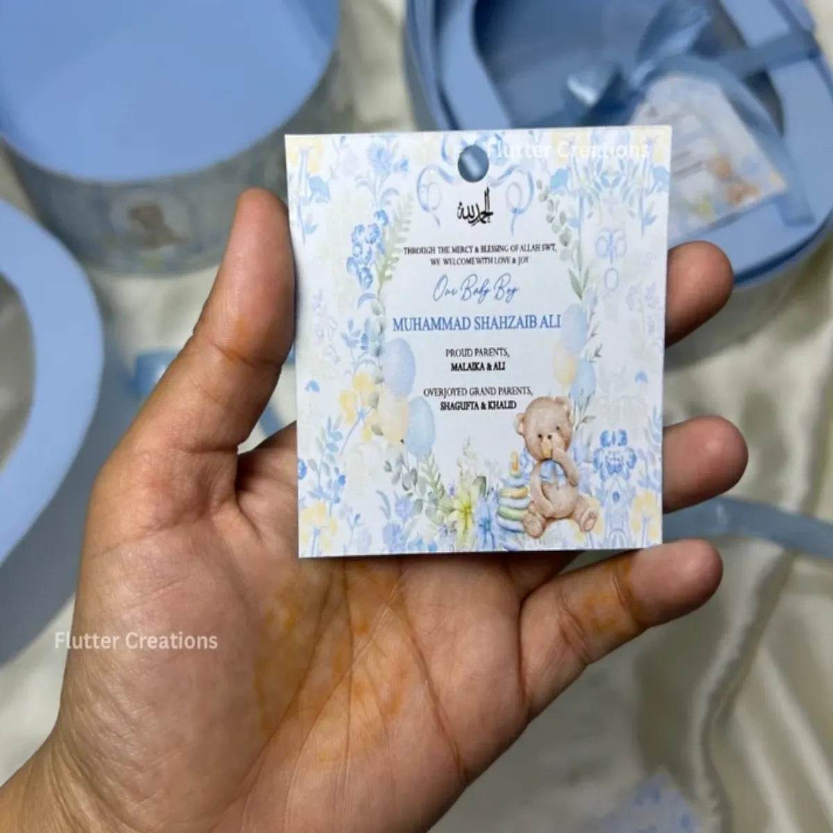 Blue cradle boxes with printed base and Cover