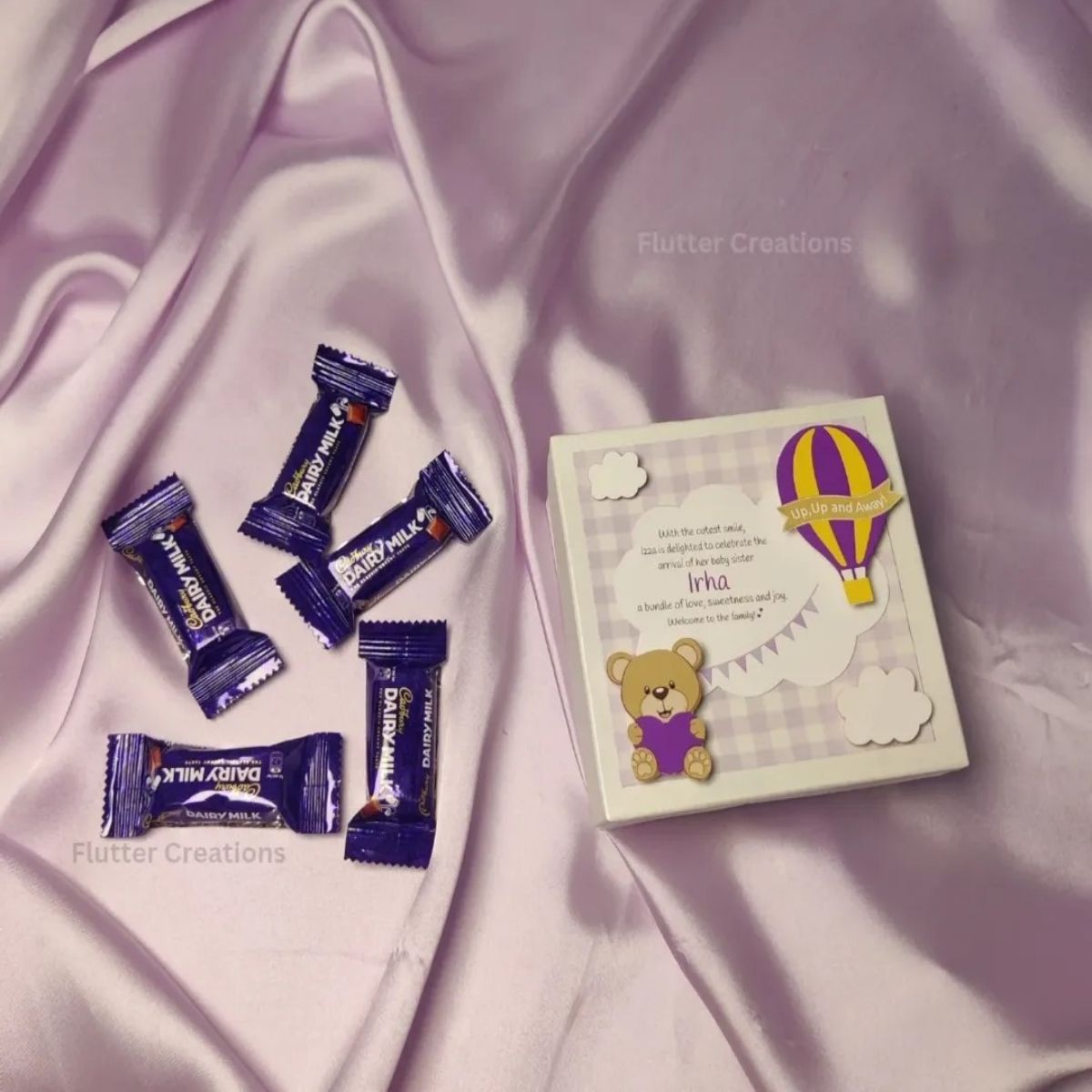Teddy Bear & Hot Air Ballon Baby Girl Announcement