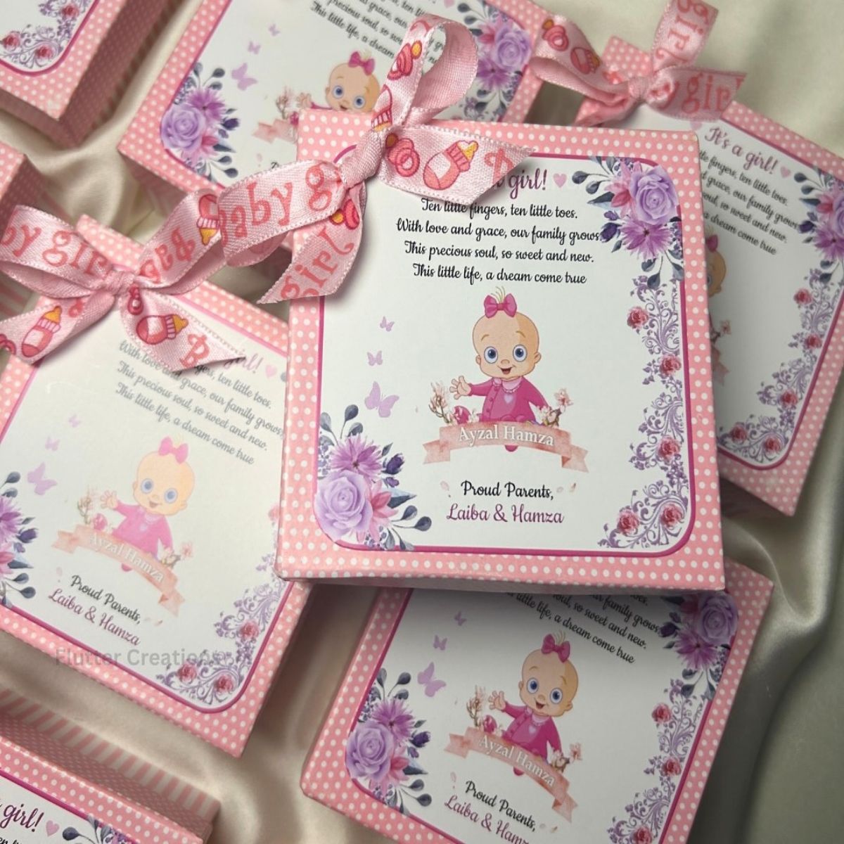 Personalized Baby Girl Announcement Box - Card n Bow Design