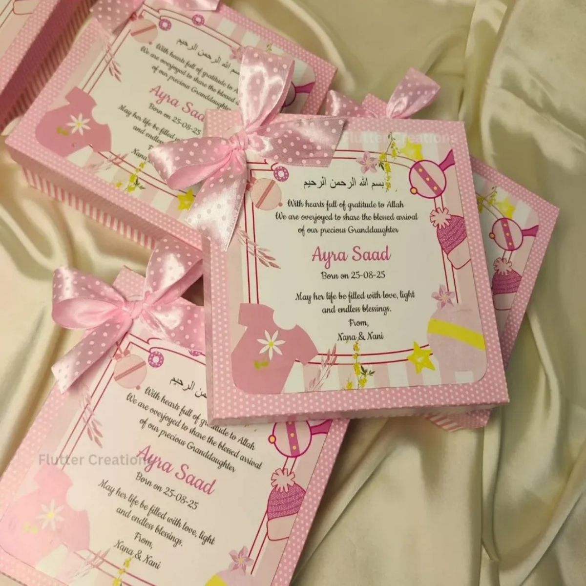 Baby Girl Announcement Box - Card n Bow Design