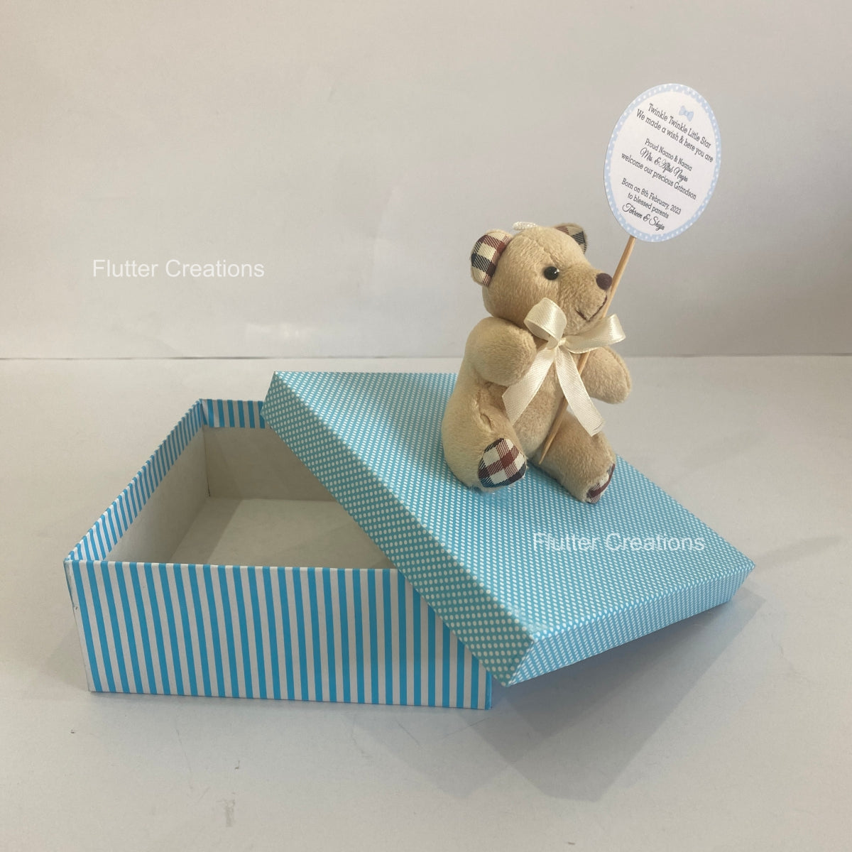 Baby Boy Announcement Box - Teddy Bear on Top