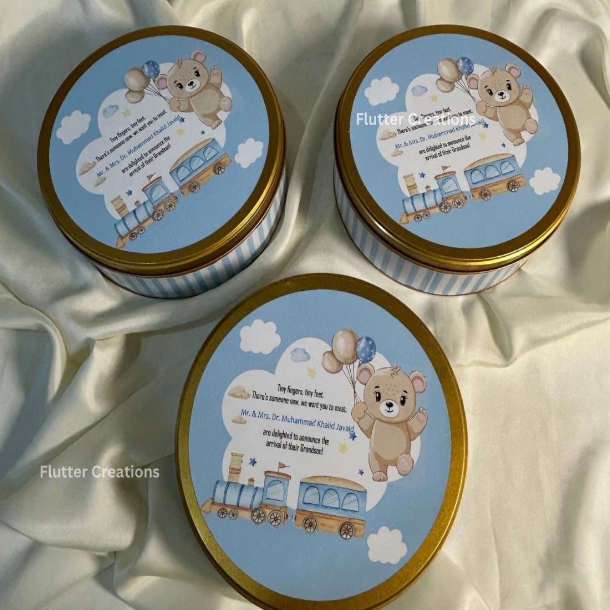 Personalized Baby Announcement Round Tin Box