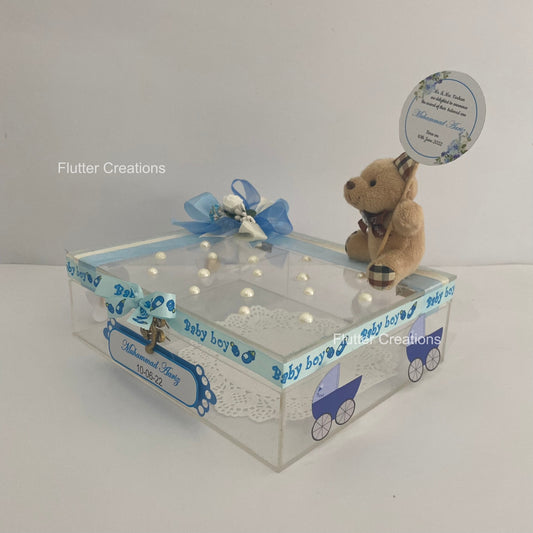 Furrycove (Blue) - Baby Boy Announcement Acrylic Box