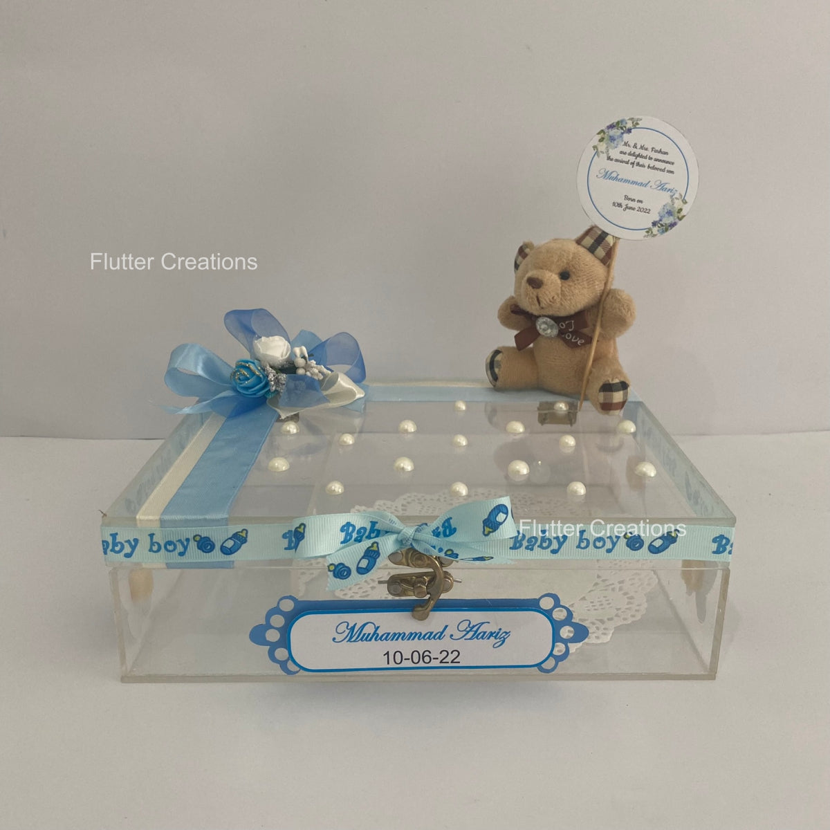 Furrycove (Blue) - Baby Boy Announcement Acrylic Box