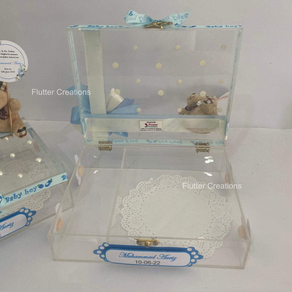 Furrycove (Blue) - Baby Boy Announcement Acrylic Box