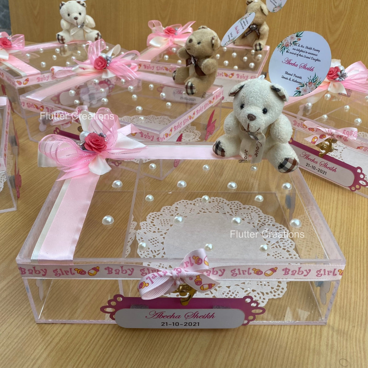 Furrycove Pink - Baby Girl Announcement Acrylic Box