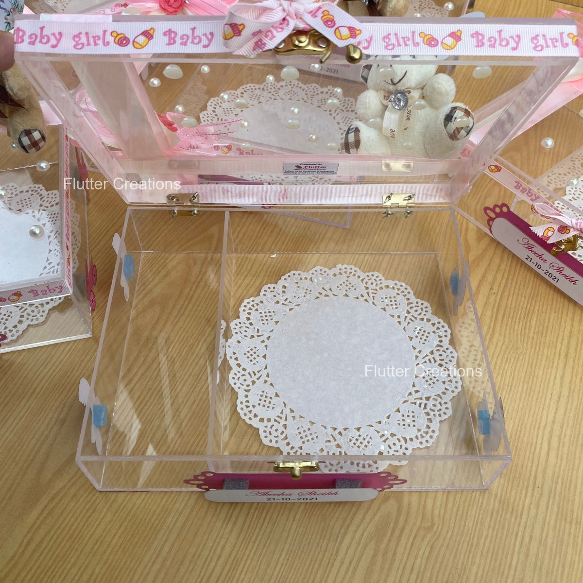 Furrycove Pink - Baby Girl Announcement Acrylic Box