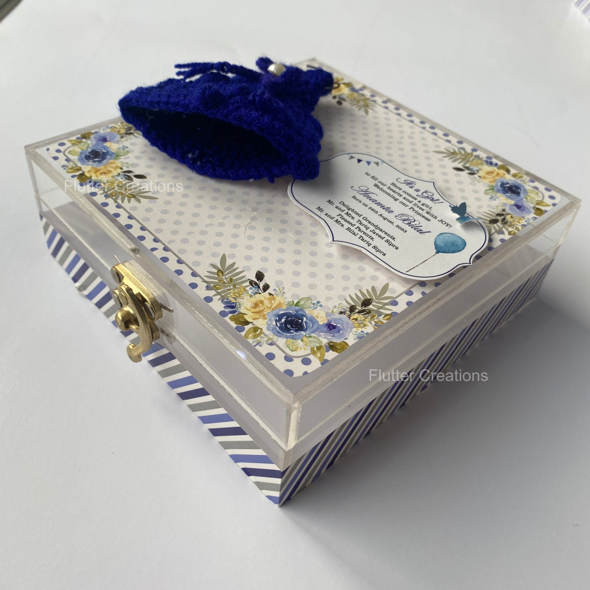 Blue Crochet - Baby Girl Announcement Box