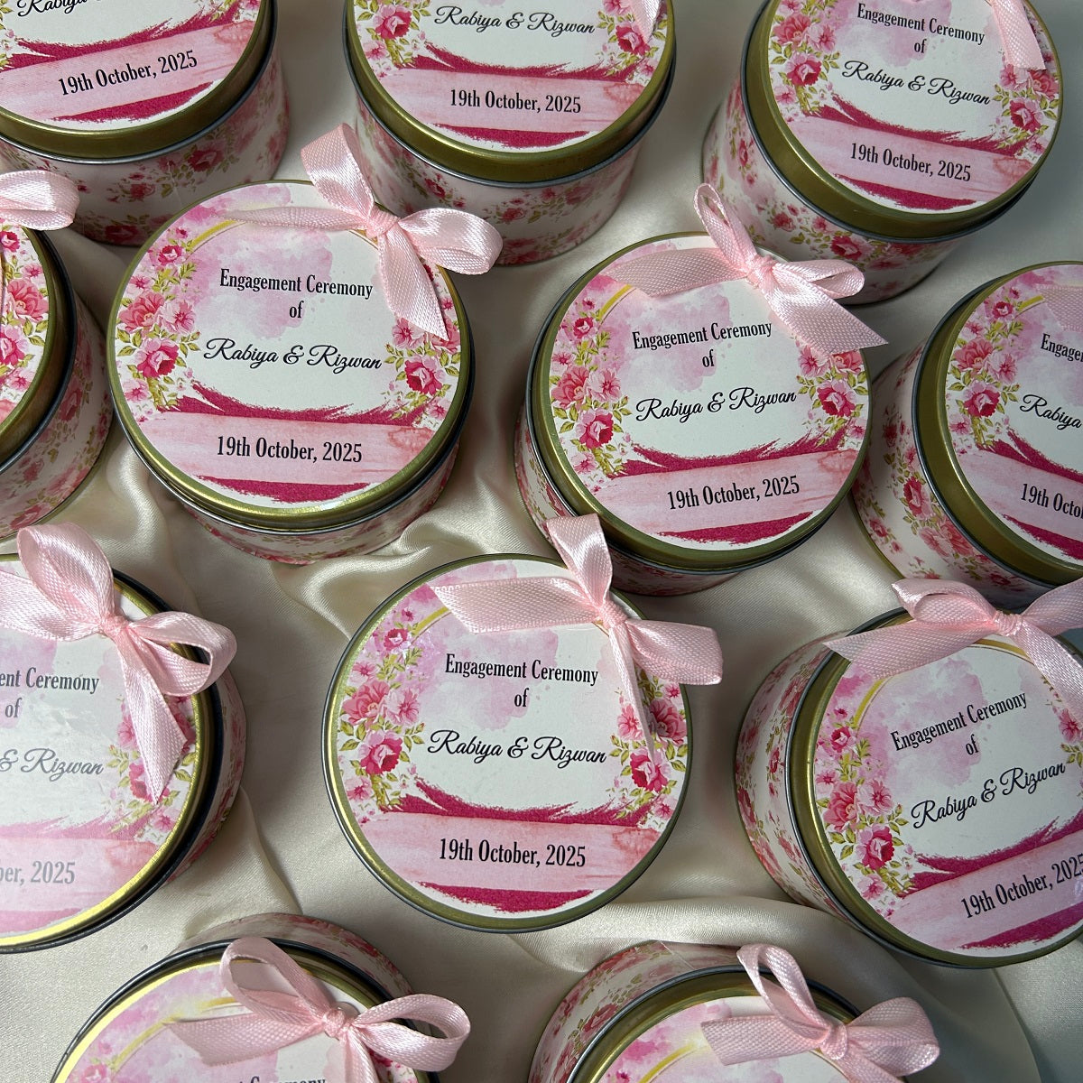Customized Tin Bid Box with Ribbon (Engagement)