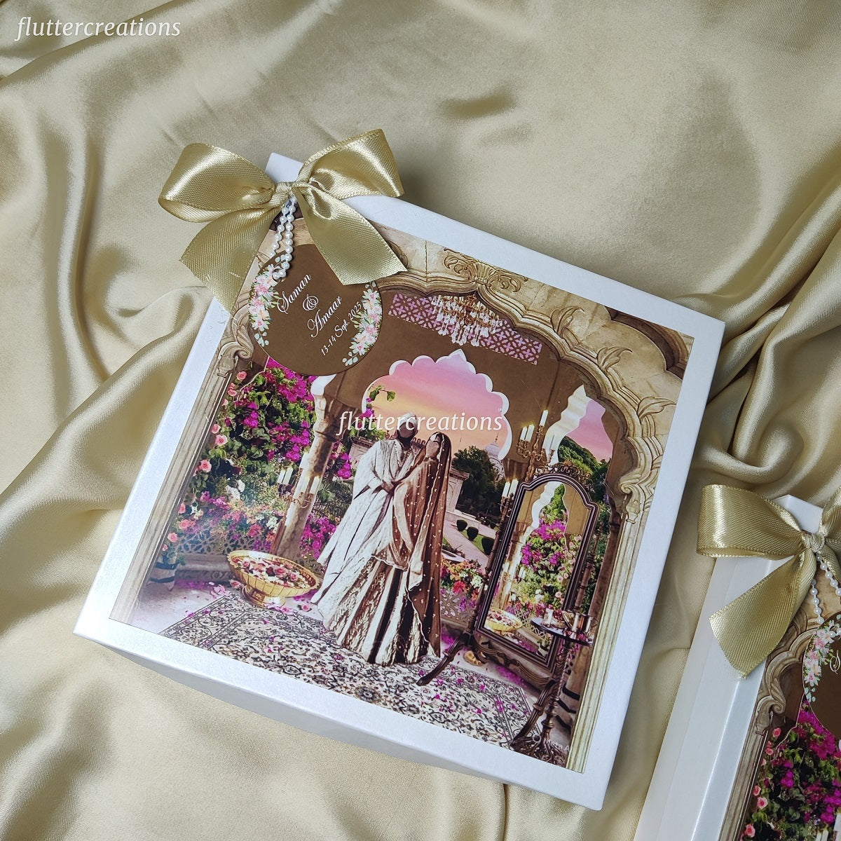 Mithai Box with Golden Ribbon (Vintage Theme)
